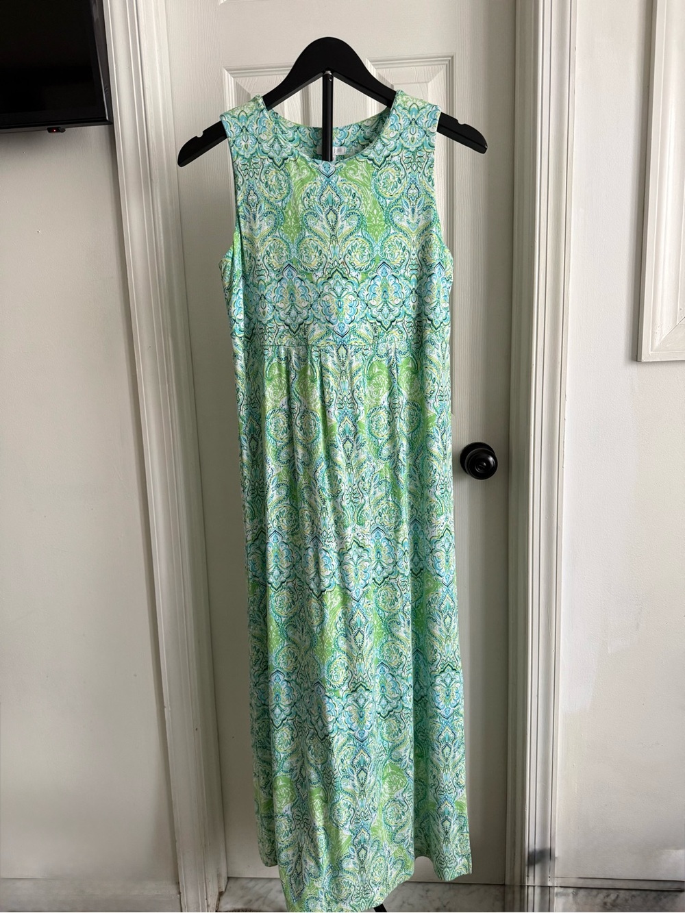 J. Jill Light Green and Blue Sleeveless Patterned Maxi Dress